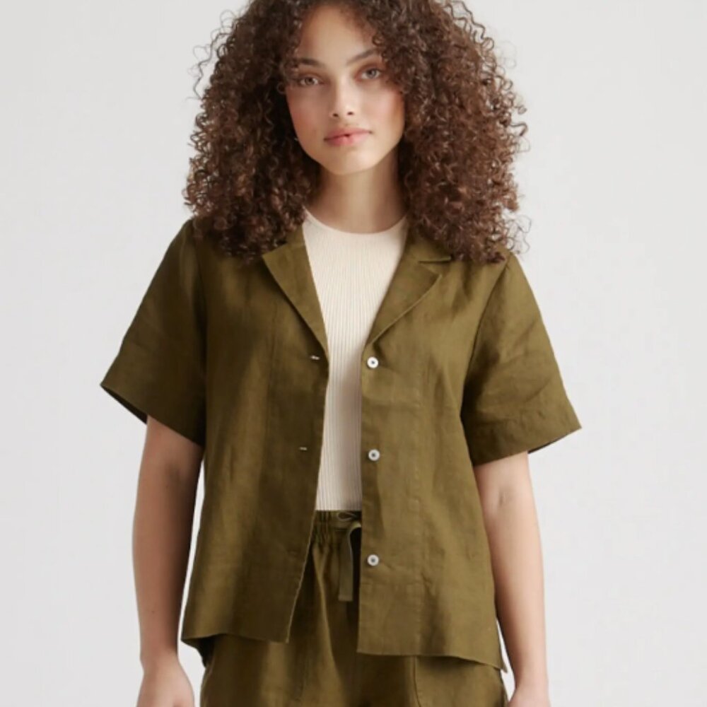 100% European Linen Short Sleeve Shirt - Martini Olive